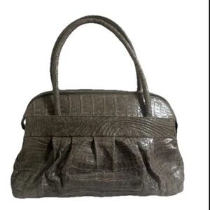 NANCY GONZALEZ Crocodile Ruched Double Zip Satchel in Gray Luxury Handbag